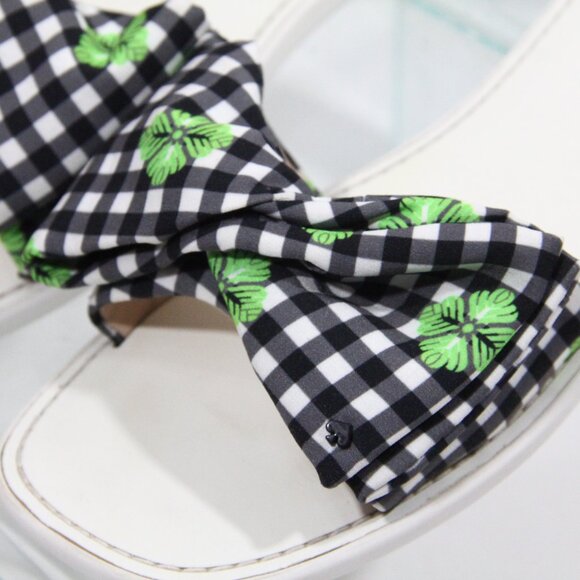 Kate Spade Bikini Slides sz 7.5 Women Flat Sandals Gingham Plaid Bow - Picture 3 of 12